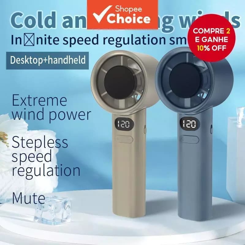 Mini Ventilador Portátil Ajustável M11 120 Níveis De Carregamento USB Resfriamento Com Display De Energia