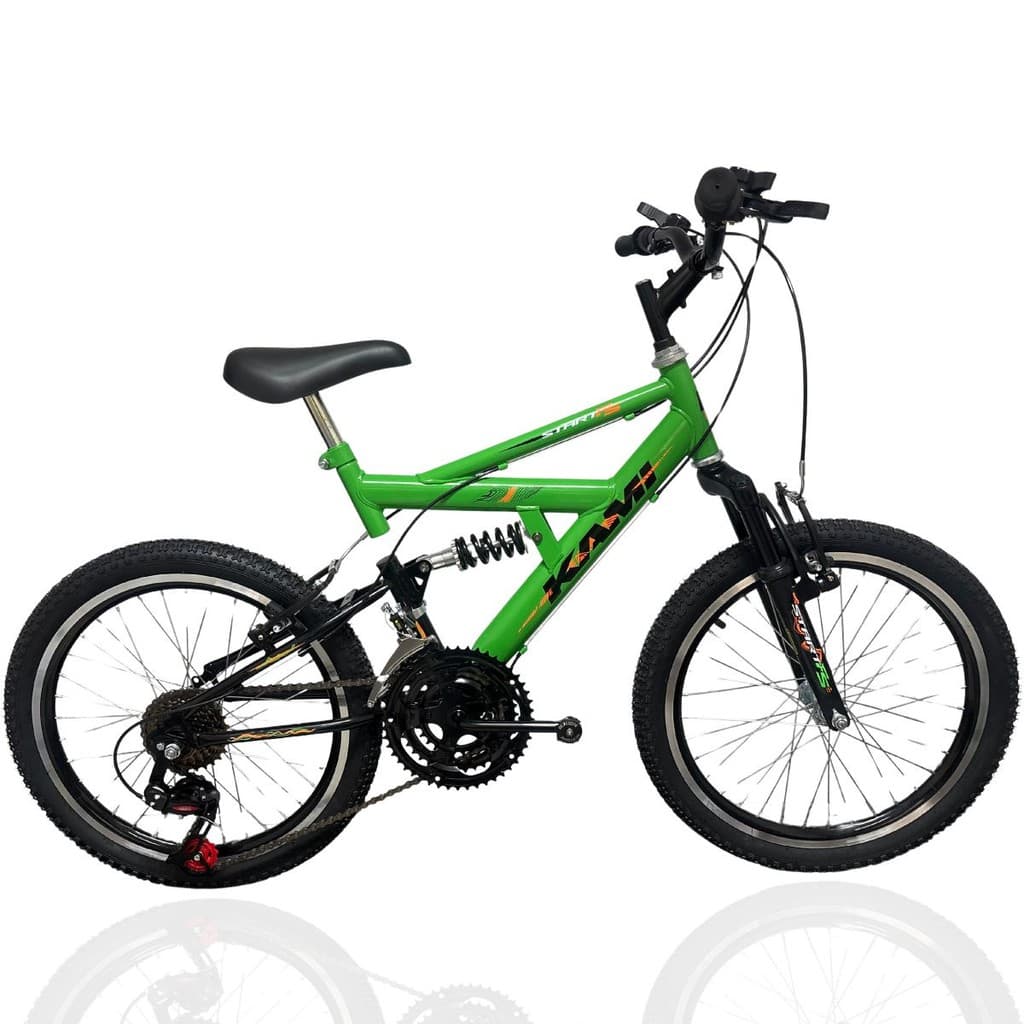Bicicleta Aro 20 Kami Start 21v Dupla Suspensão V-Brake Criança 6 a 10 anos