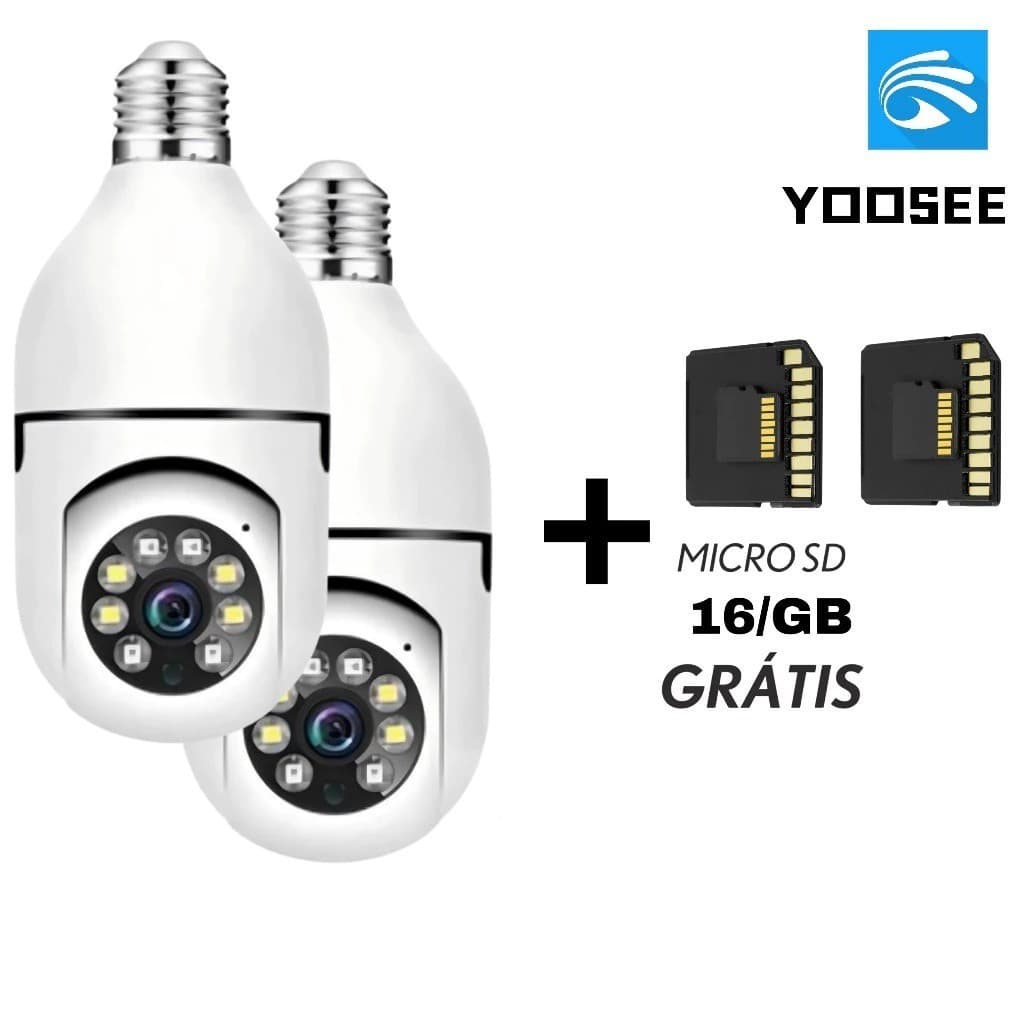 Kit 2 Câmeras Seguranca Lâmpada 360 Wifi Yoosee + 2 Cartões 16GB