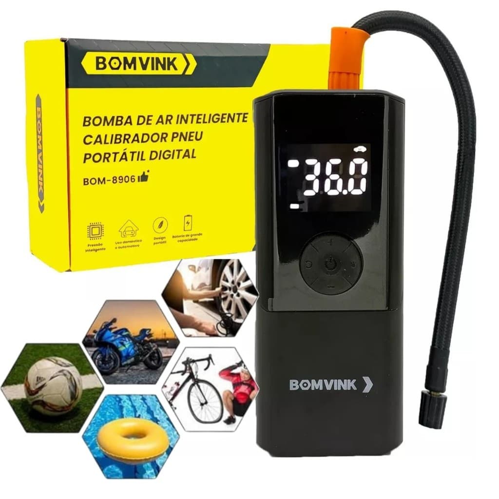 Compressor Ar Encher Pneu Calibrador Powerbank Portátil 12v Moto Carro Bicicleta Bola Colchão