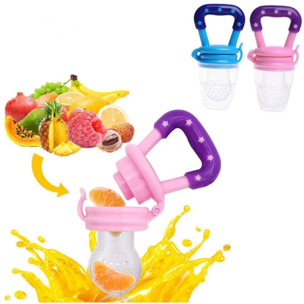 Chupeta Alimentadora Bico De Mamadeira Silicone Infantil Mordedor Chocalho Bebê  Azul Rosa