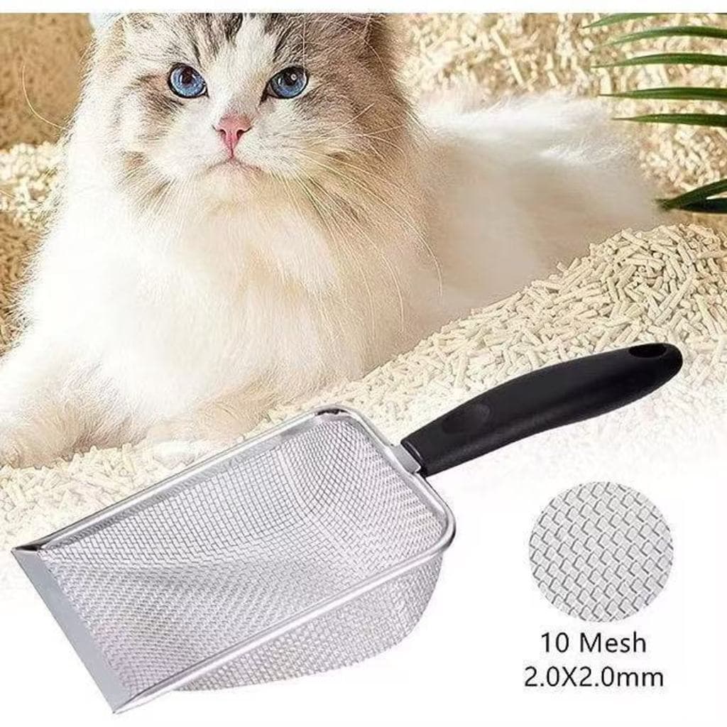 Pá Peneira de Areia Coletora Higiênica Pet Gato Cachorro Lagarto Aço Inox - Caixa de Areia