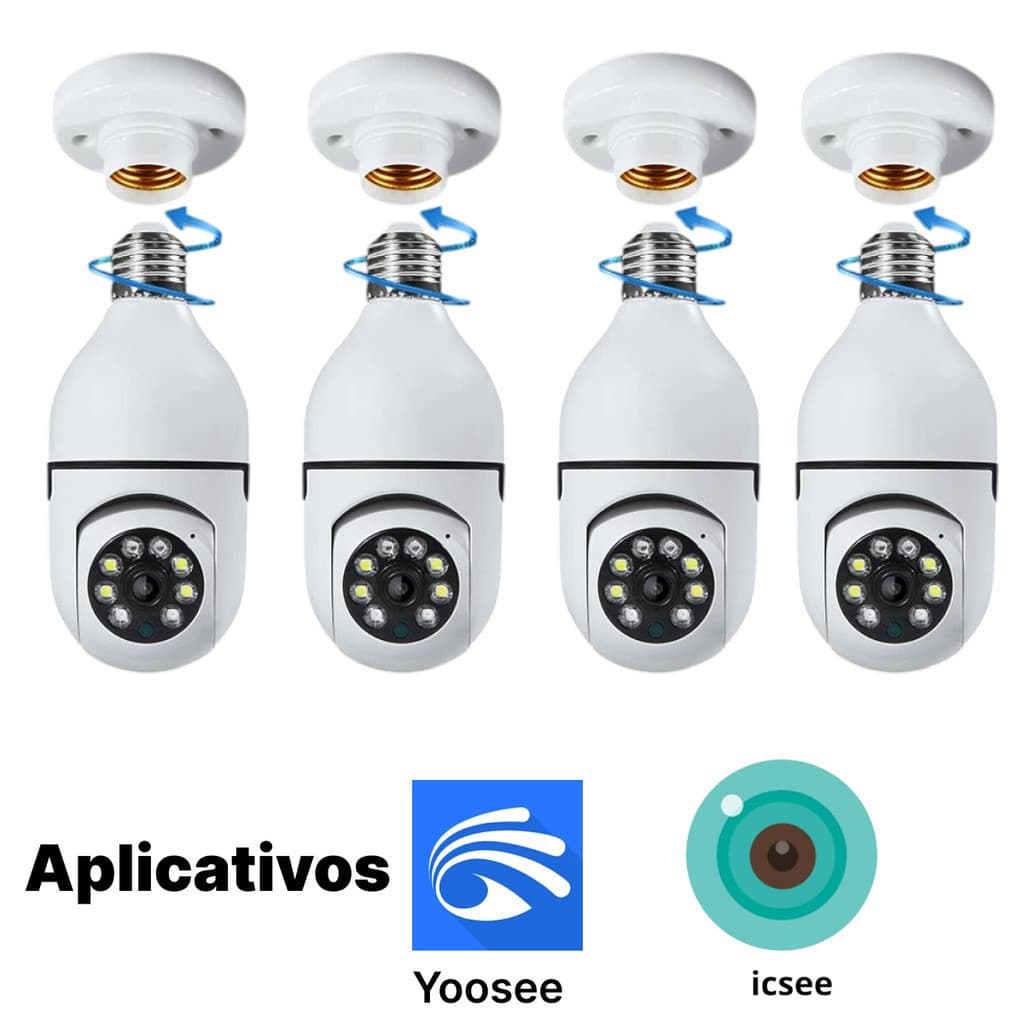 Câmera Segurança Prova D'água Infravermelho Lâmpada Externa 360 Sem Fio Wifi 2.4G - ICSEE YOOSEE