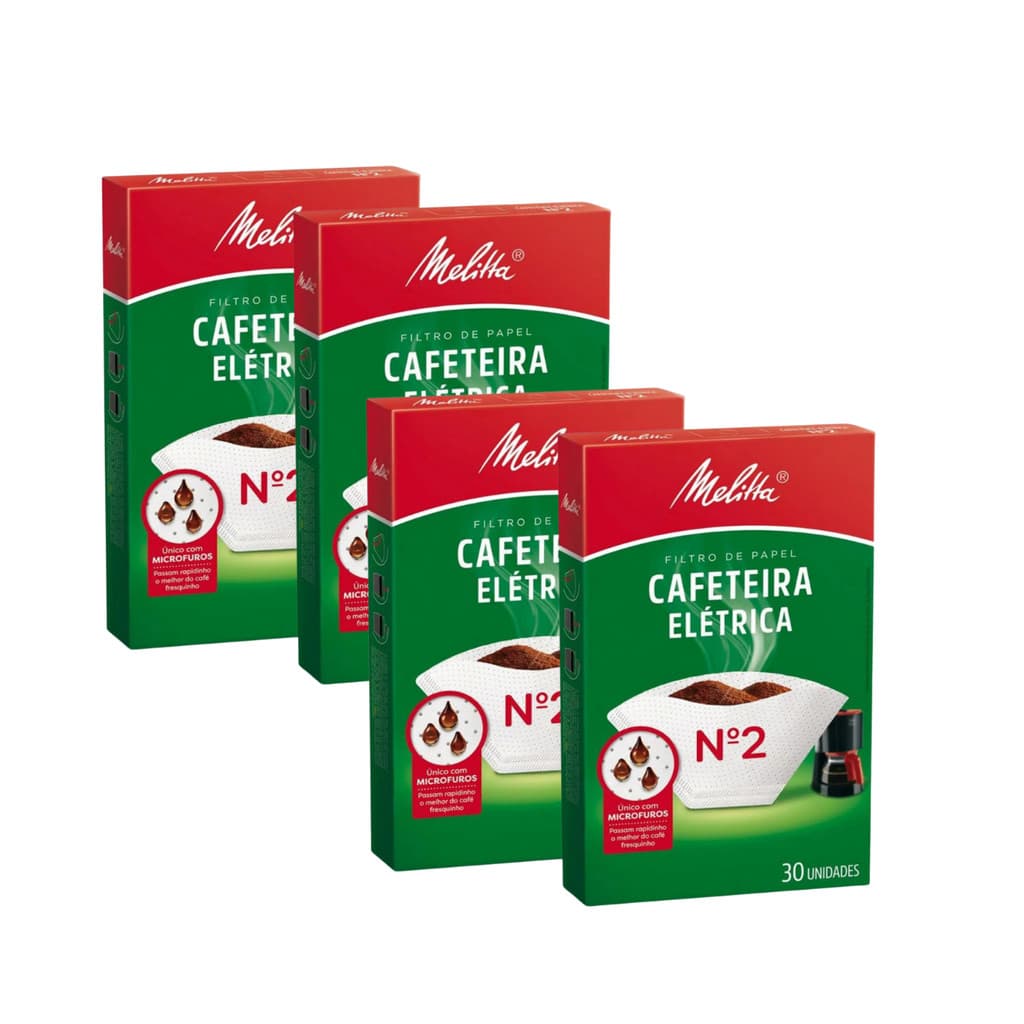 Kit com 4 Filtro de Papel Melitta Cafeteira Elétrica N2 30un