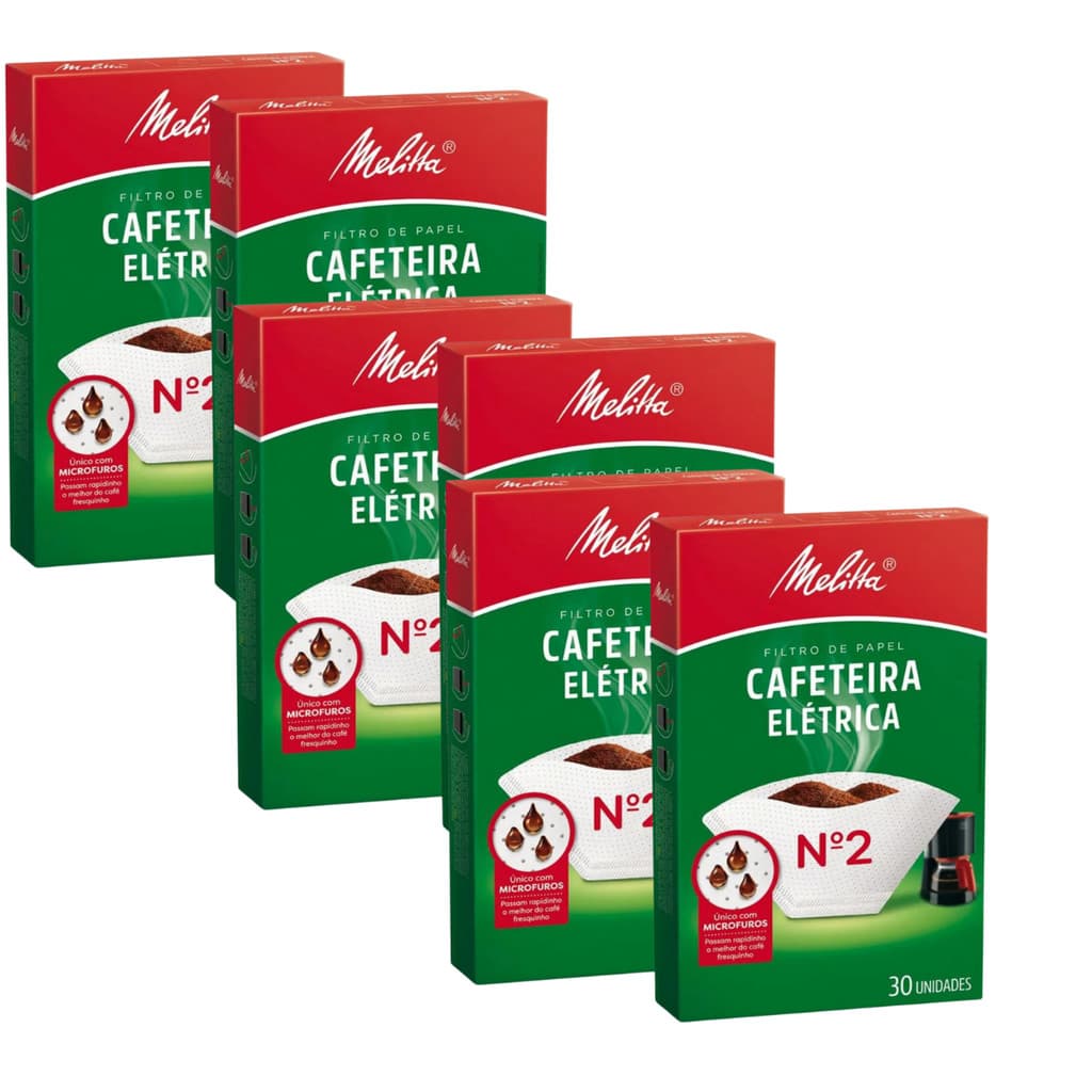 Kit com 6 Filtro de Papel Melitta Cafeteira Elétrica N2 30un