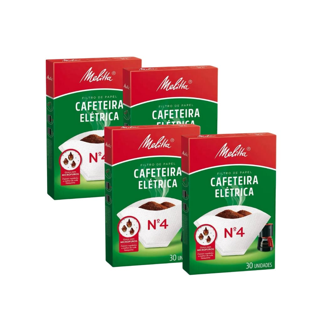 Kit com 4 Filtro de Papel Melitta Cafeteira Elétrica N4 30un