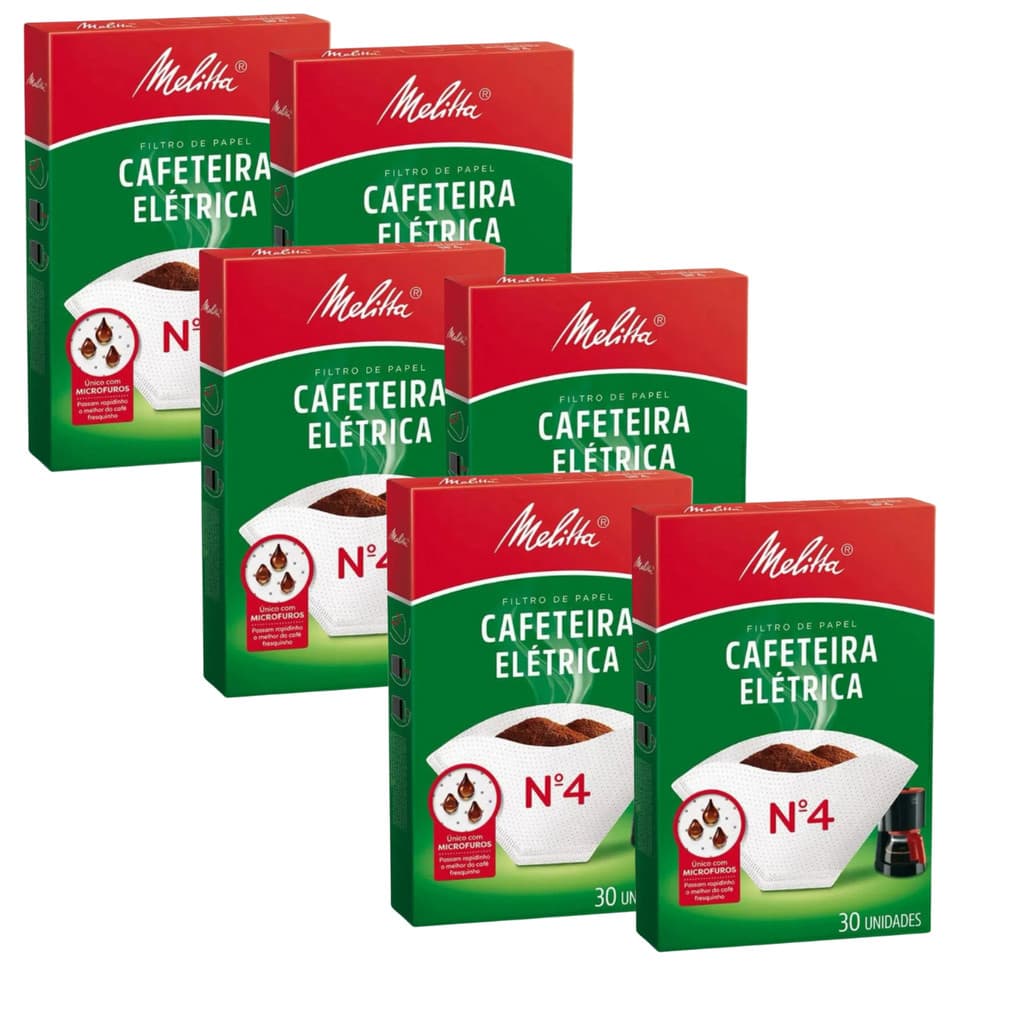 Kit com 6 Filtro de Papel Melitta Cafeteira Elétrica N4 30un