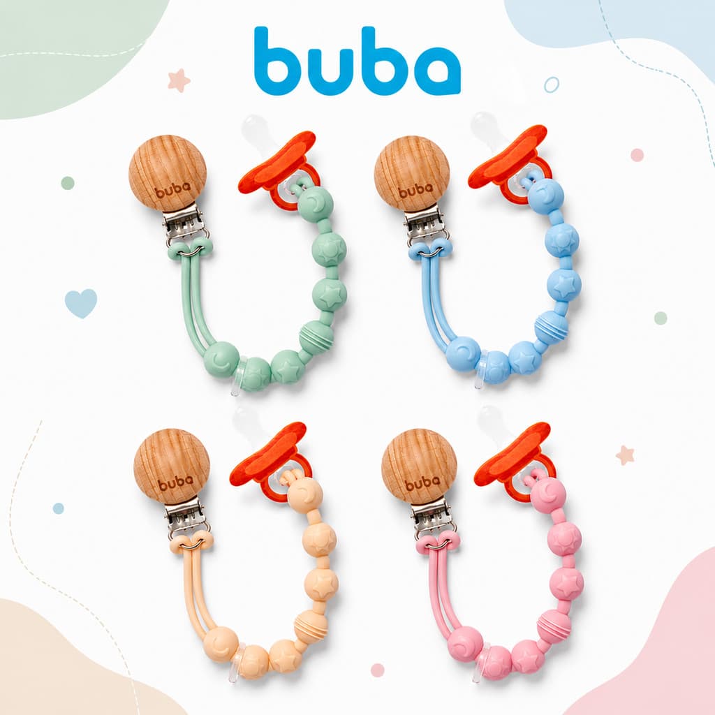 Prendedor de Chupeta Buba em Silicone com Clip Seguro