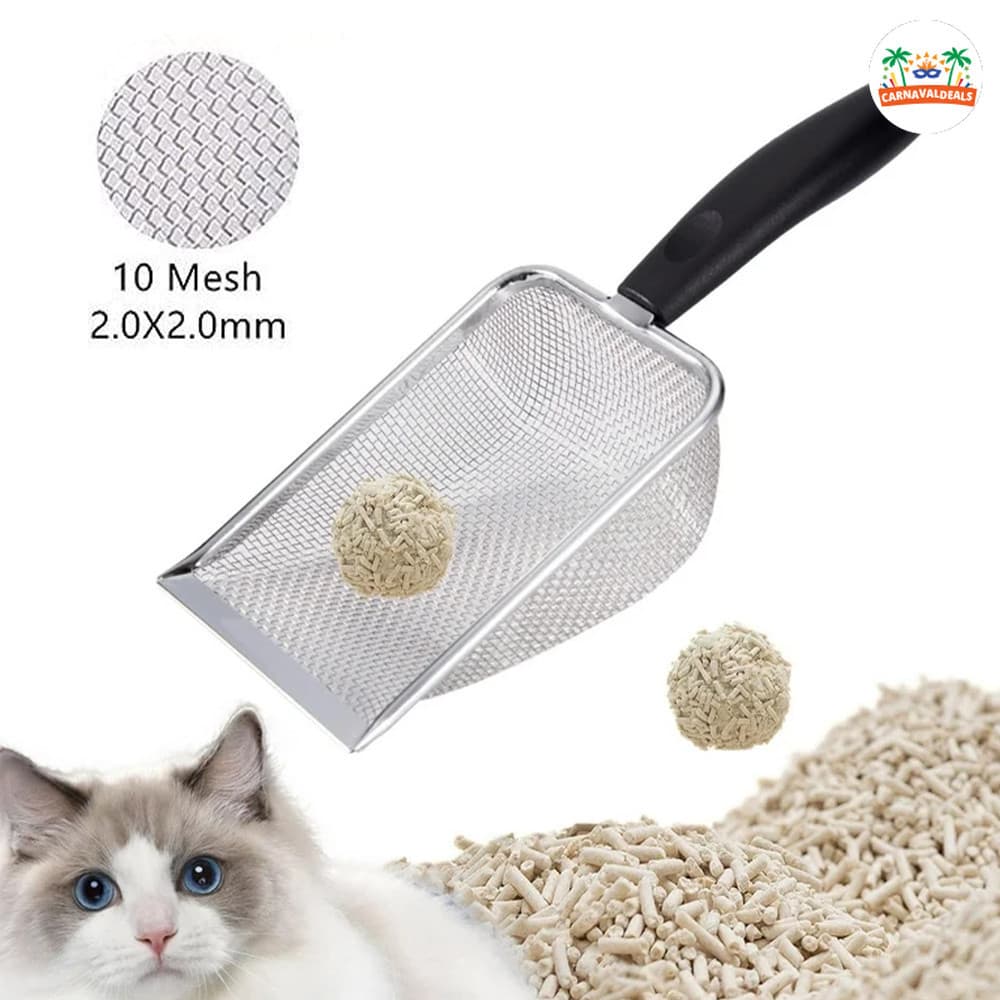 Pá e Peneira para Areia de Gato em Aço Inox