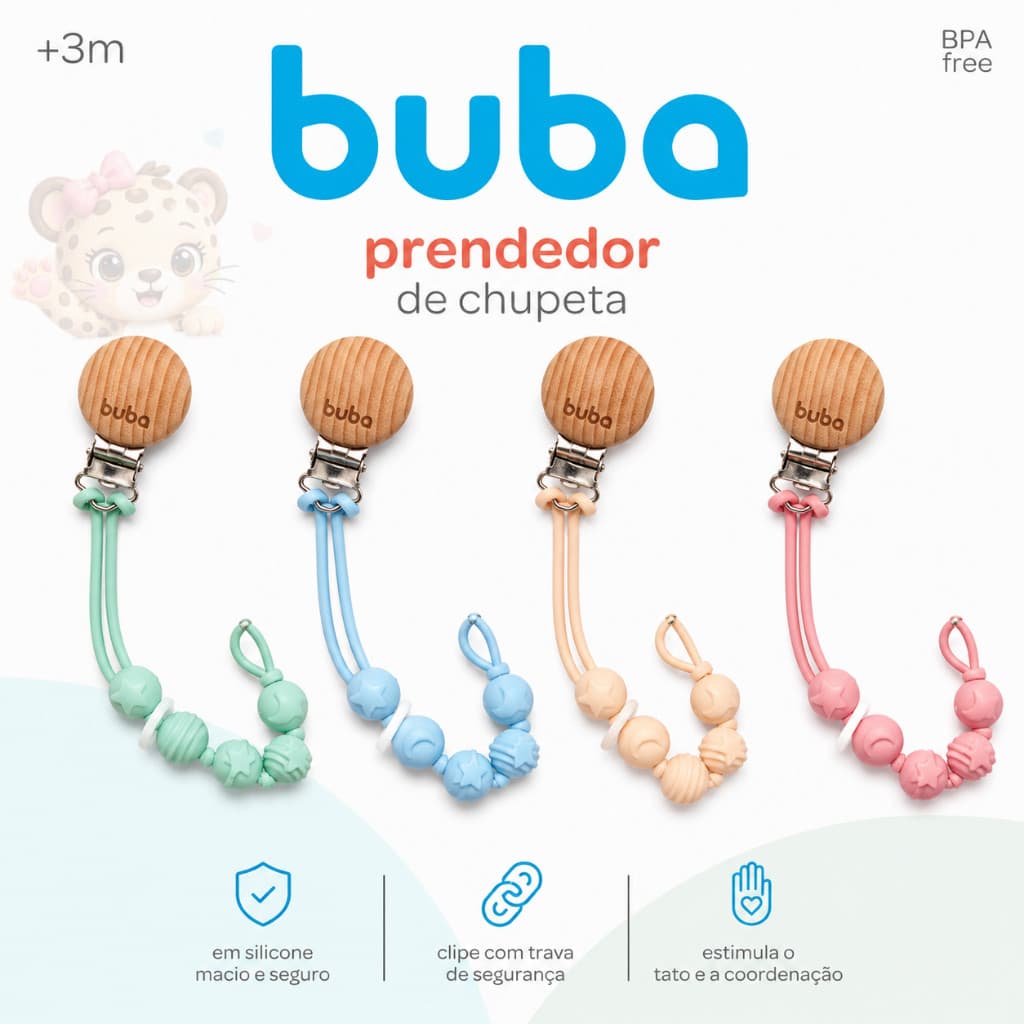 Buba Prendedor De Chupeta Silicone Bebê Universal Macio