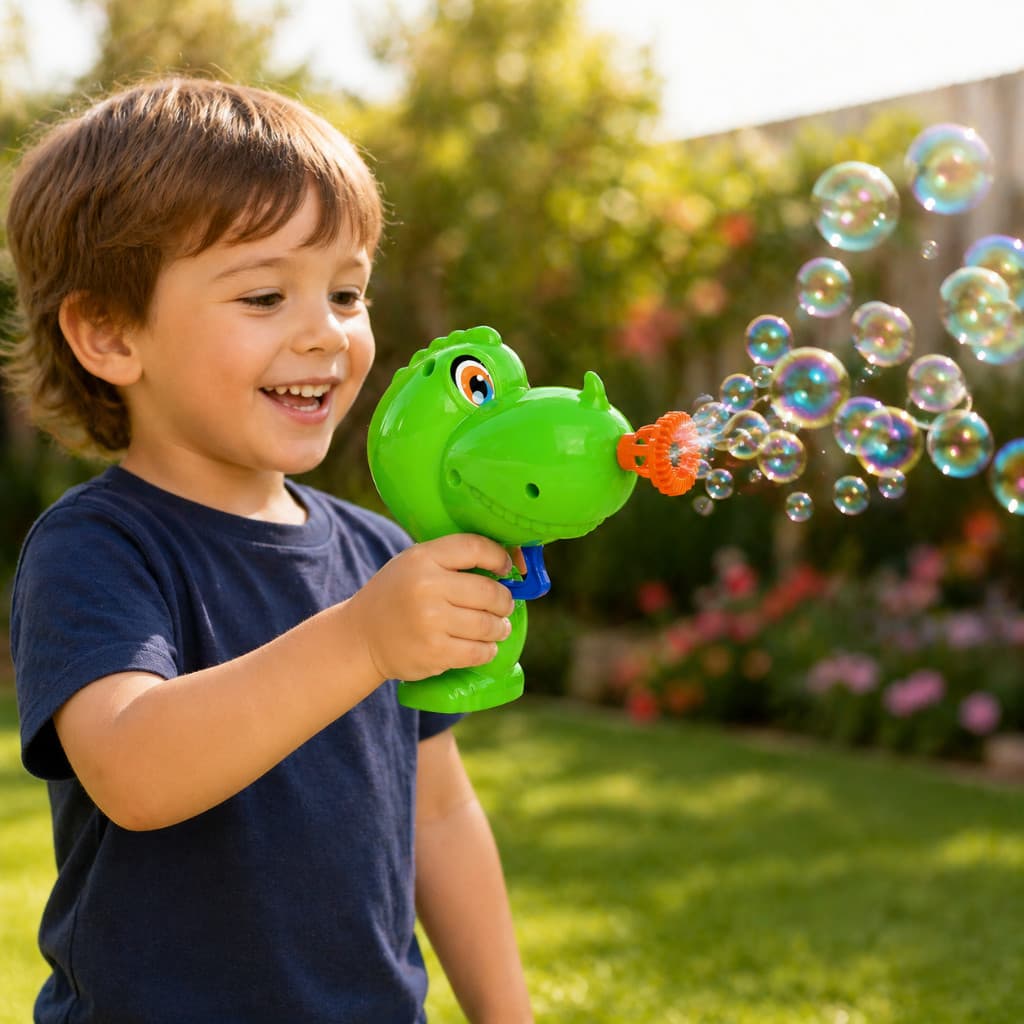 Lança Bolhas de Sabão Dinossauro Brinquedo Infantil Arminha de Bolha para Crianças Infantil