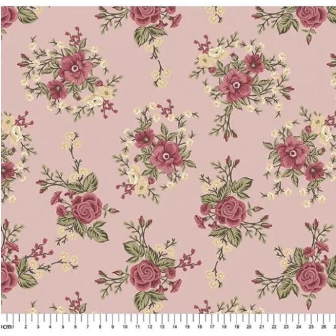 Tecido Tricoline Estampado Floral Catarine cor rosa 50x150cm, Caldeira