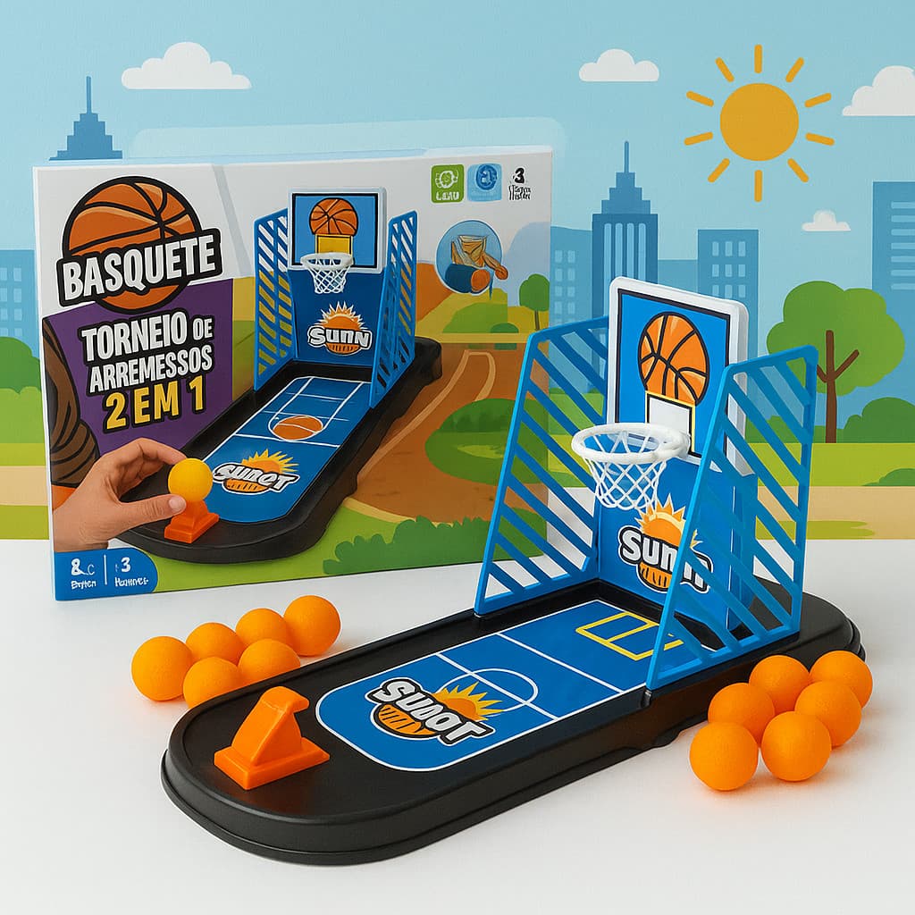 Kit 2 em 1 Mini Basquete e Pinball Infantil – Jogos de Mesa Educativos para Crianças