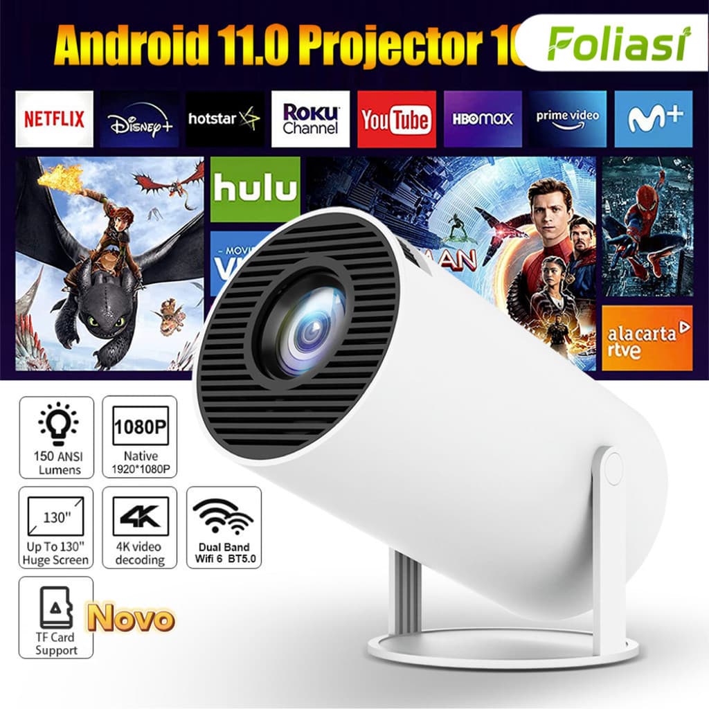 Transceptor portátil WiFi Projetor Android HDMI Smart Theater Hy3004kHD
