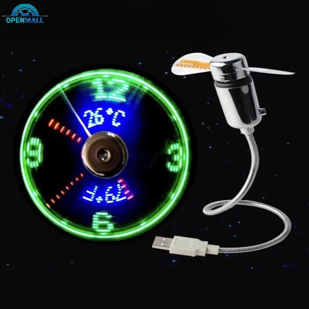 Ventilador De Relógio Portátil RGB LED Night light 5V USB Mão Display Temperatura Em Tempo Real Metal Mini Para PC Deskt