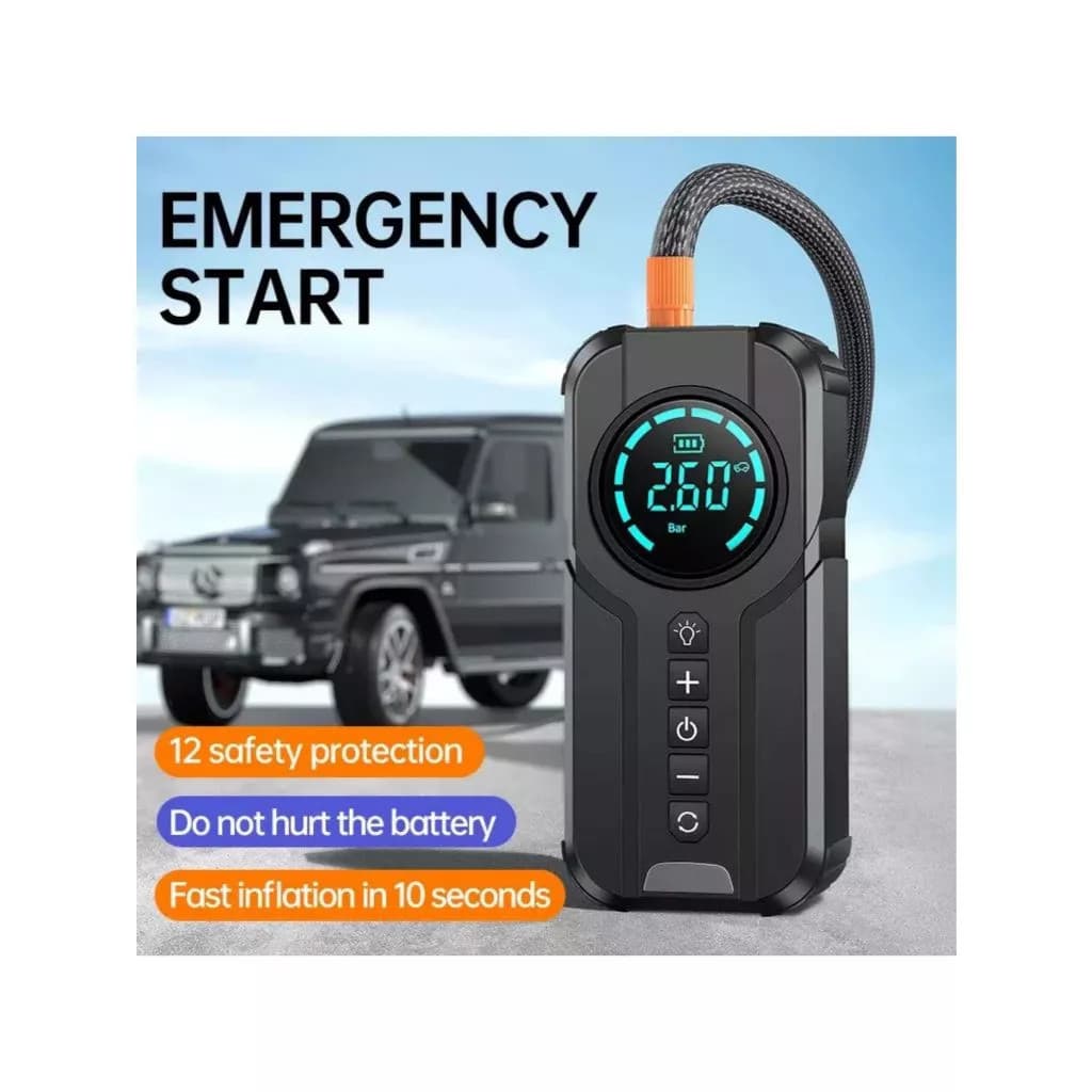 Compressor de Ar Portátil Inflador de Pneus Digital 4 em 1 Power Bank 8000mAh Carro Moto Bicicleta
