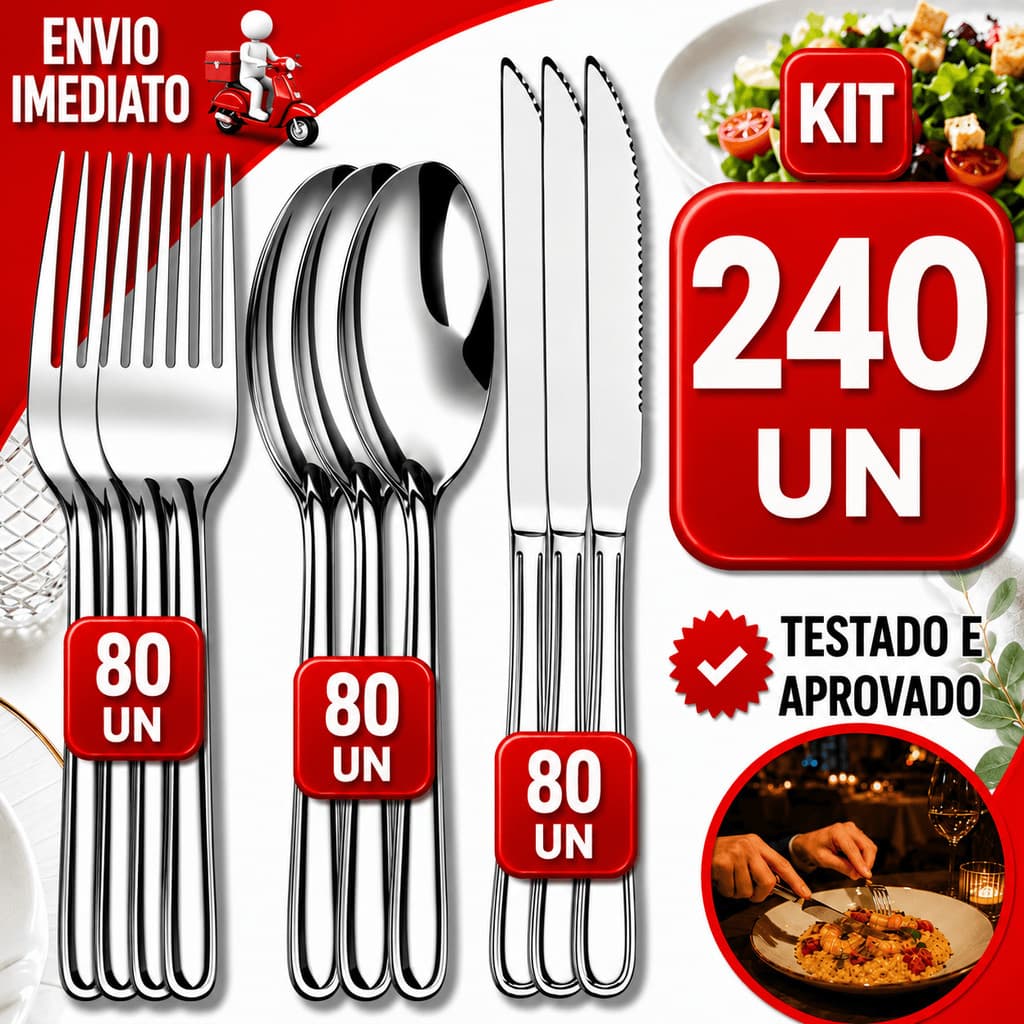 KIT TALHERES AÇO INOX GARFO COLHER FACA PARA REFEIÇÕES, RESTAURANTE, HOTEL, BUFFET, CHURRASCO, FESTA JUNINA E EVENTOS