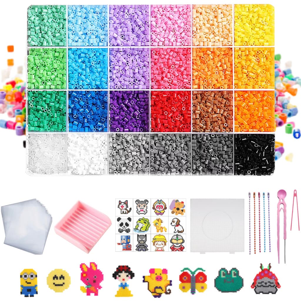 Kit Hama Beads 10.000 Peças Pinças + Ferramentas Pegboard 2,6mm 24 Cores Brinquedos Chaveiro