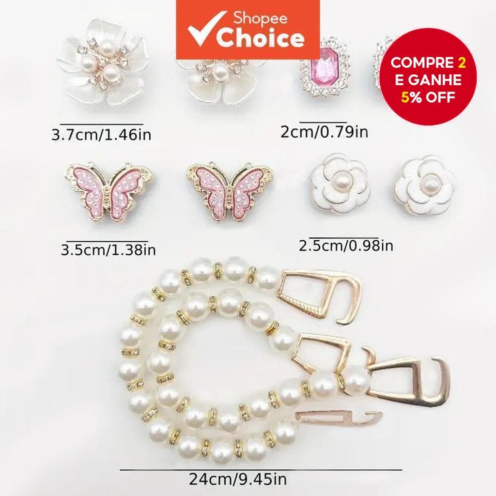 Conjunto de Encantos para Sapatos com Borboleta e Corrente de Strass – 10 Peças de Acessórios DIY de Astronauta e