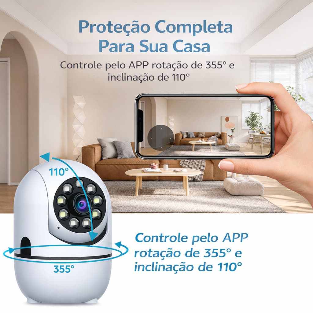 Câmera de Segurança WiFi 360° Full HD Interna com Áudio 2 Vias Detecção App YOOSEE ANJGG BRASIL