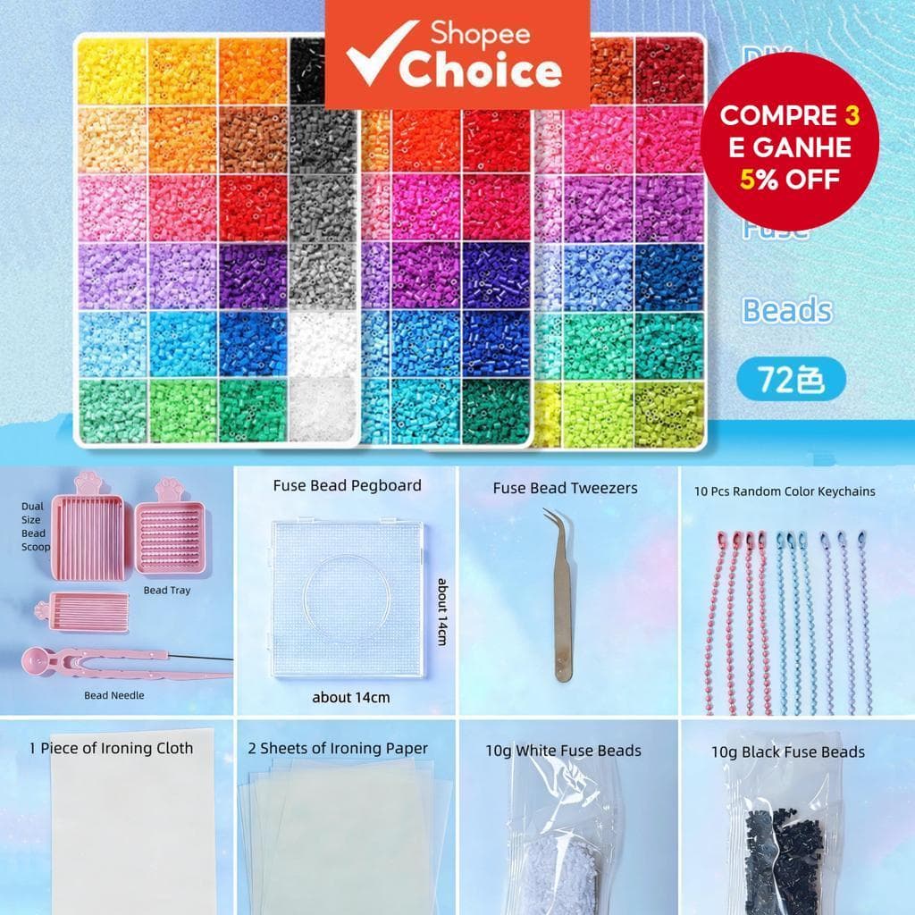 Kit De Contas De Fusível De 72 Cores 2.6 Mm DIY Pixel Art Perler Beads Set Brinquedo Artesanal Educacional Presente De F
