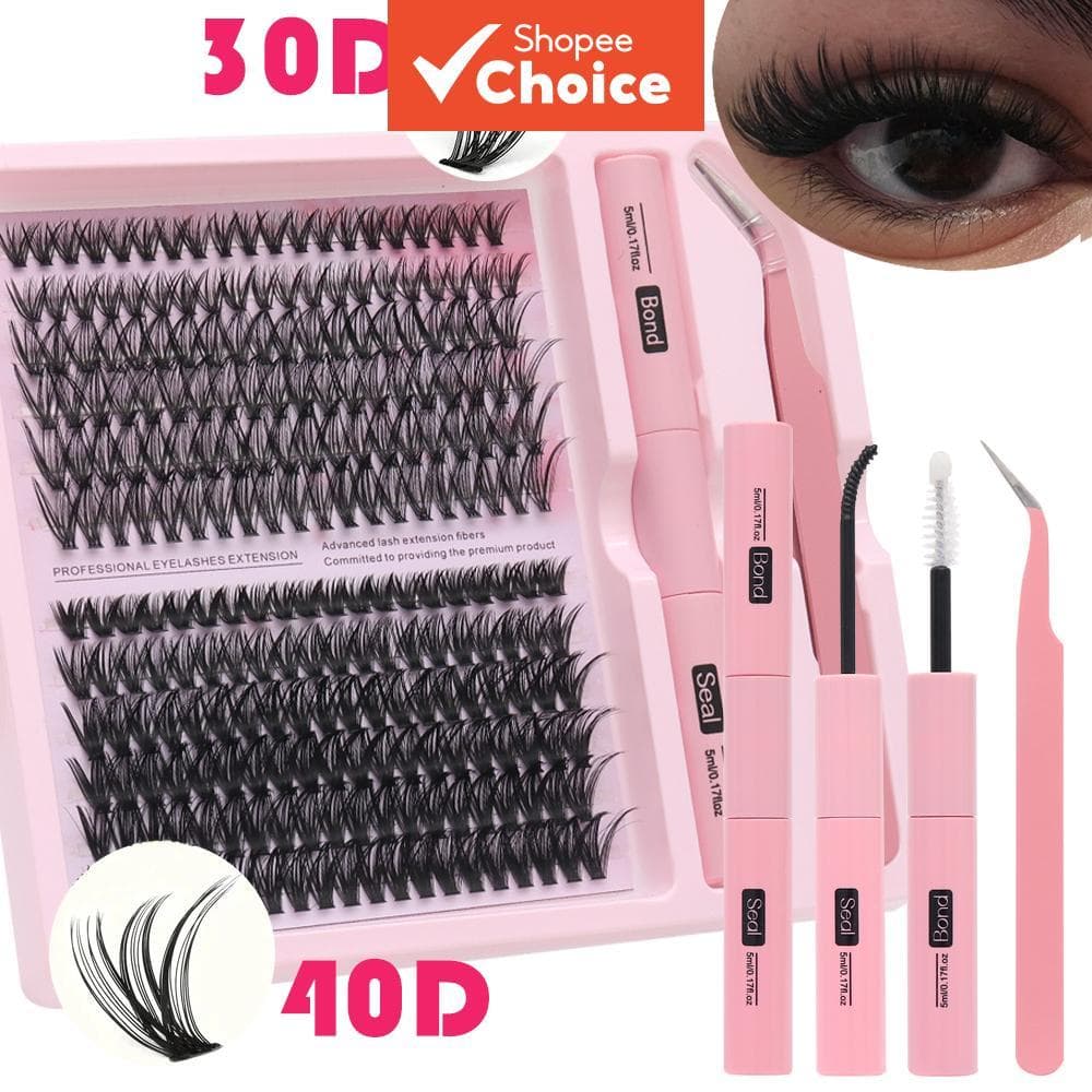 Conjunto De Extensão De Cílios DIY 20D-40D-D Curl Fluffy Clusters 8-16mm , Bond & Seal , Aparência Volumosa Natural
