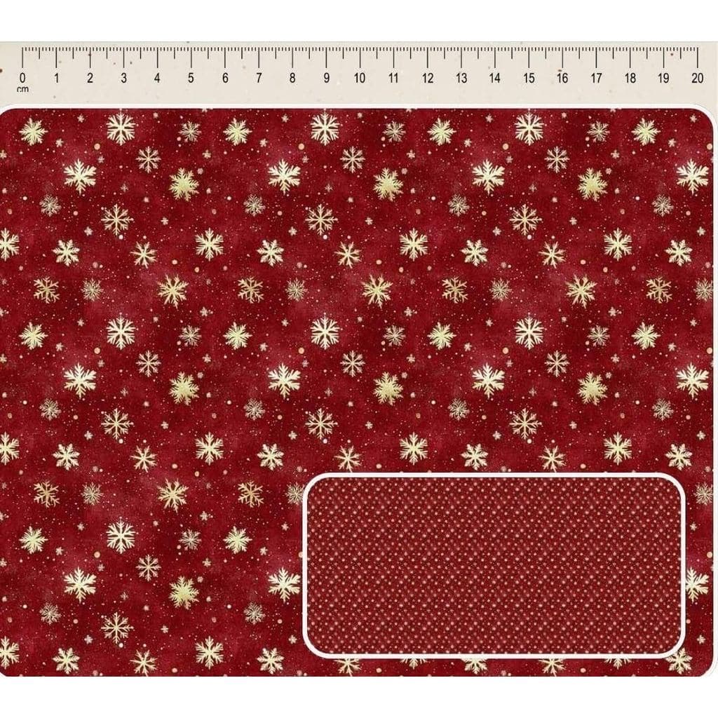 Tecido Tricoline Digital Natal Flocos Fundo Vermelho 50 x 150 cm