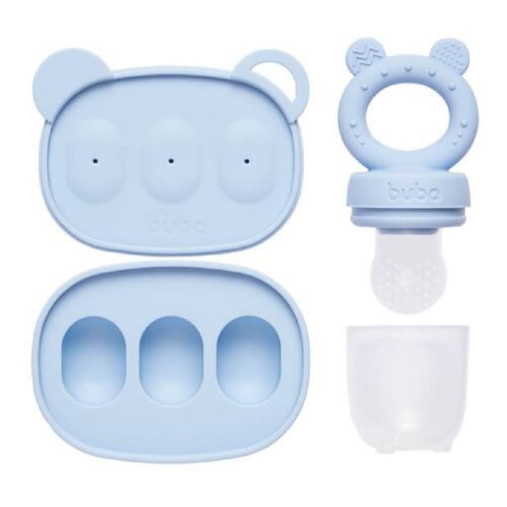 Porta Frutinhas e Picolé Buba Silicone Azul Kit Livre de BPA