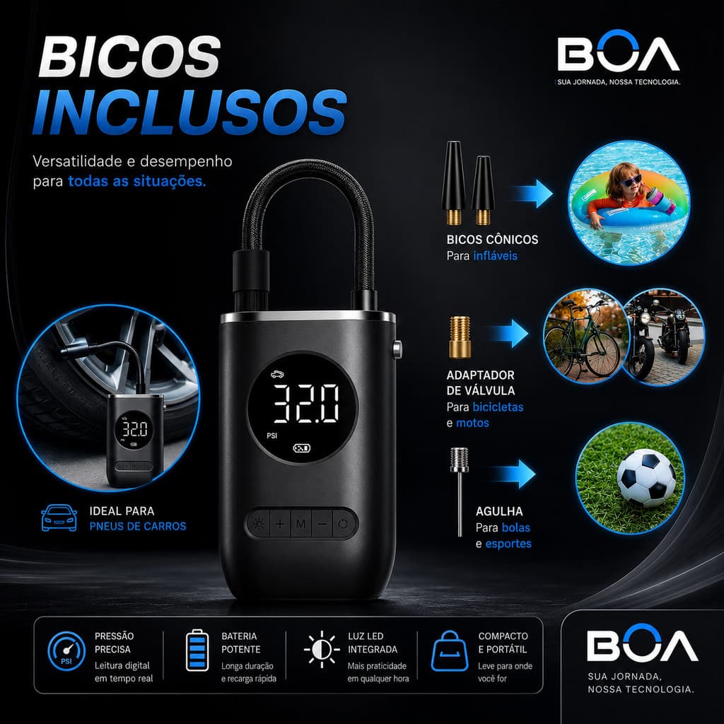 Compressor De Ar Elétrico Portátil Digital Ncher Pneu Carro Moto Bike Bicicleta Bola Piscina Inflável