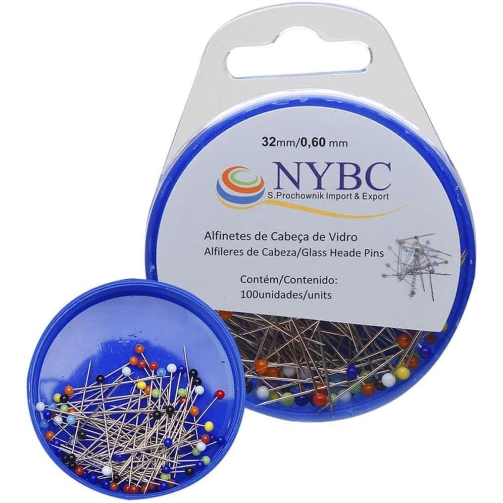 Alfinete Cabeça de Vidro 100 Unidades NYBC Ideal Para Grandes Projetos Ou Manter Seu Kit De Costura