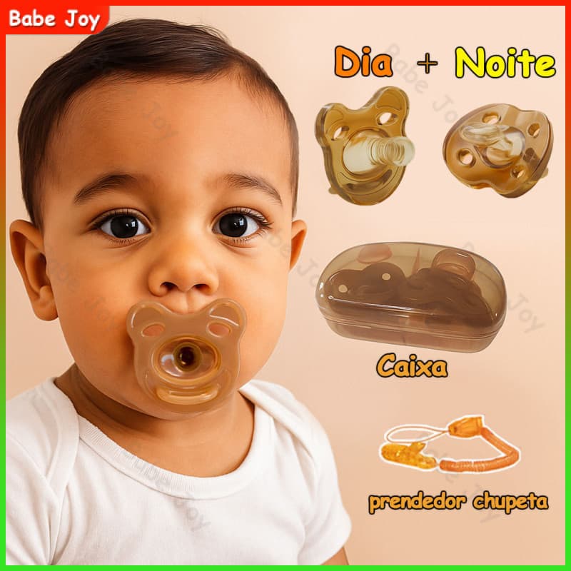 Kit 2 Chupeta de silicone macio Pode ser usada dia e noite com Caixa + Prendedor de chupeta