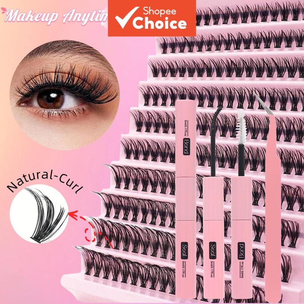 Kit de Cílios Postiços DIY 200 Peças Extensões Individuais de Cílios 40D Cílios em Cacho Wispy com Cola e Selante para