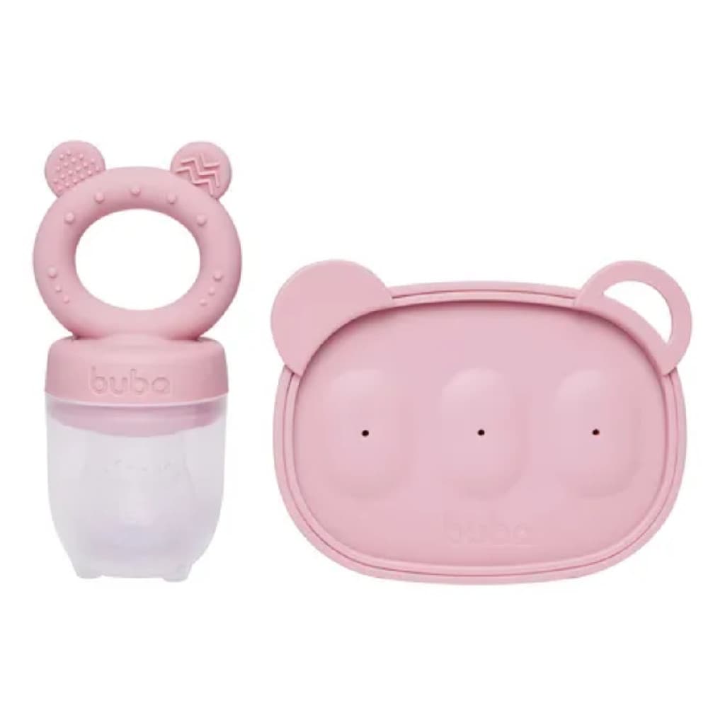 Kit Porta Frutinhas e Picolé Silicone Buba Rosa Sem BPA