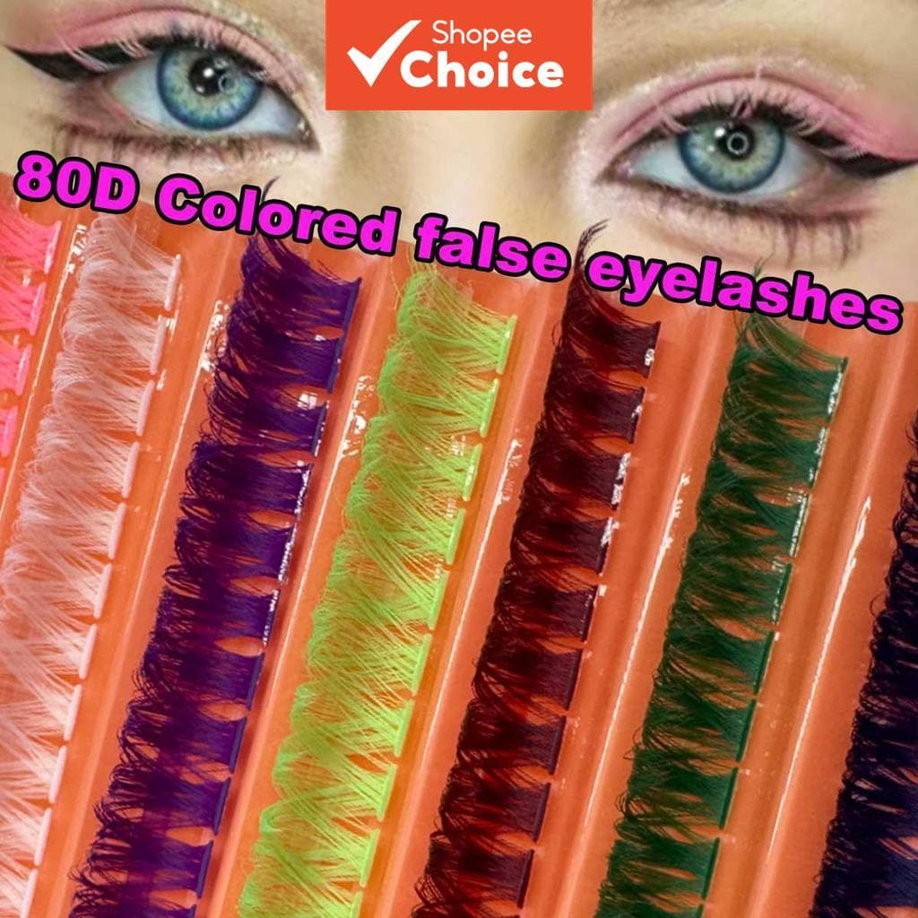 Cílios Postiços Coloridos 80D Clusters 126pcs Volumosos À Prova D'água Para Cosplay De Festival De Música