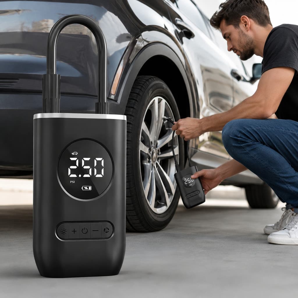 Mini Compressor de Ar Portátil Calibrador de Pneu Recarregável Digital USB