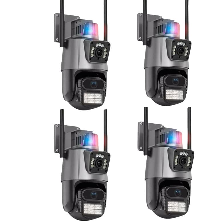 KIT4 Câmera De Segurança Externa Lente V3 Dupla ComSirene 4G 6mp Full Hd 4K 360graus  Visão Noturna