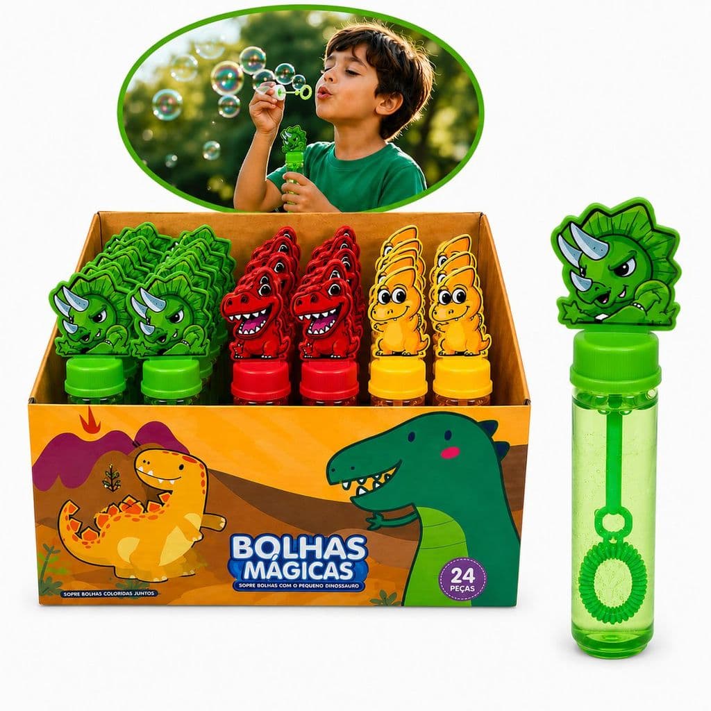 Kit 24 Tubos Lança Bolha De Sabão Dinossauro Lembrancinha Festa Infantil Aniversário Prenda