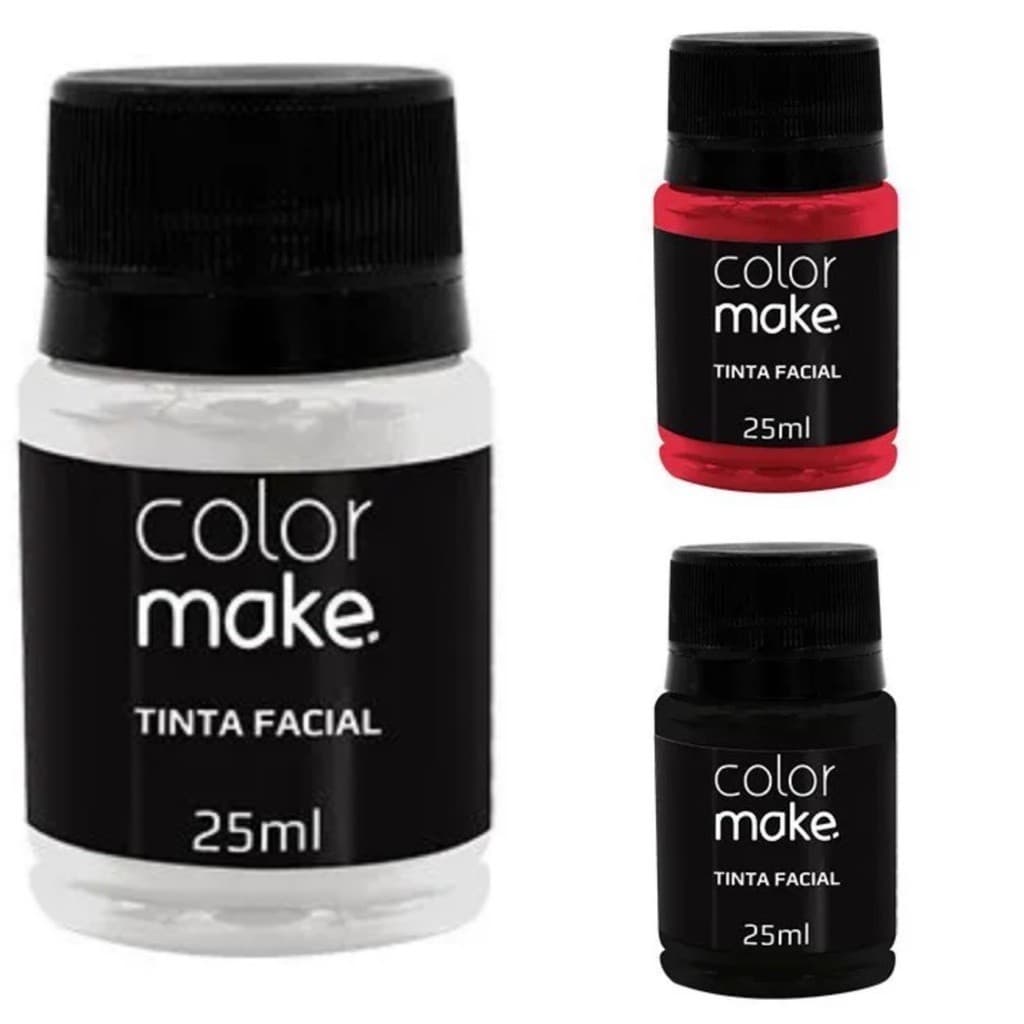 Kit 3 Tinta Liquida Facial Colormake 35ml (branco/preto/vermelho)