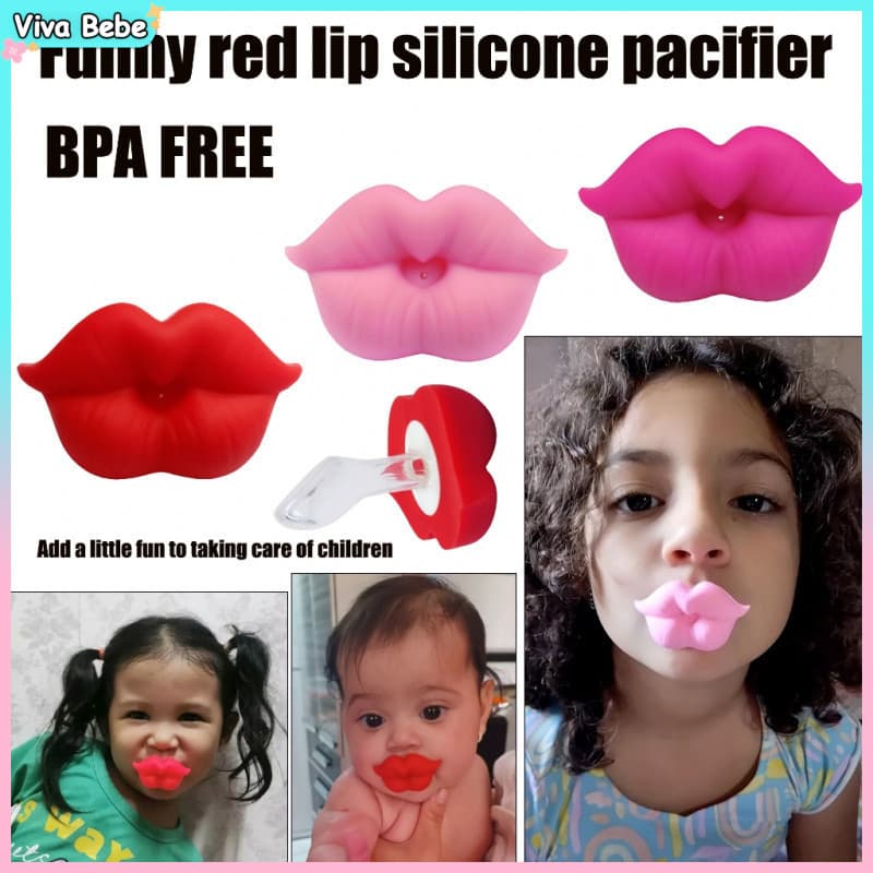 Bebê Chupeta Ortodôntico (Achatado) Engraçadas Divertida Silicone Batom Beijo Boca Bocão