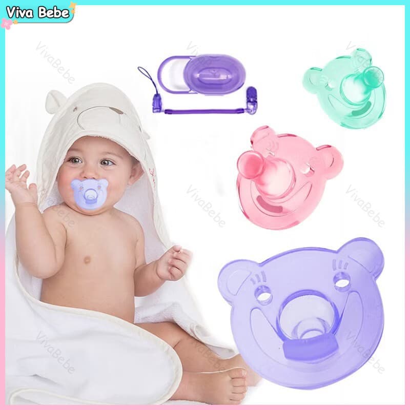 Redonda Chupeta de silicone transparente cor doce, Bebê bonito + Case/Corrente Sem Bisfenol A