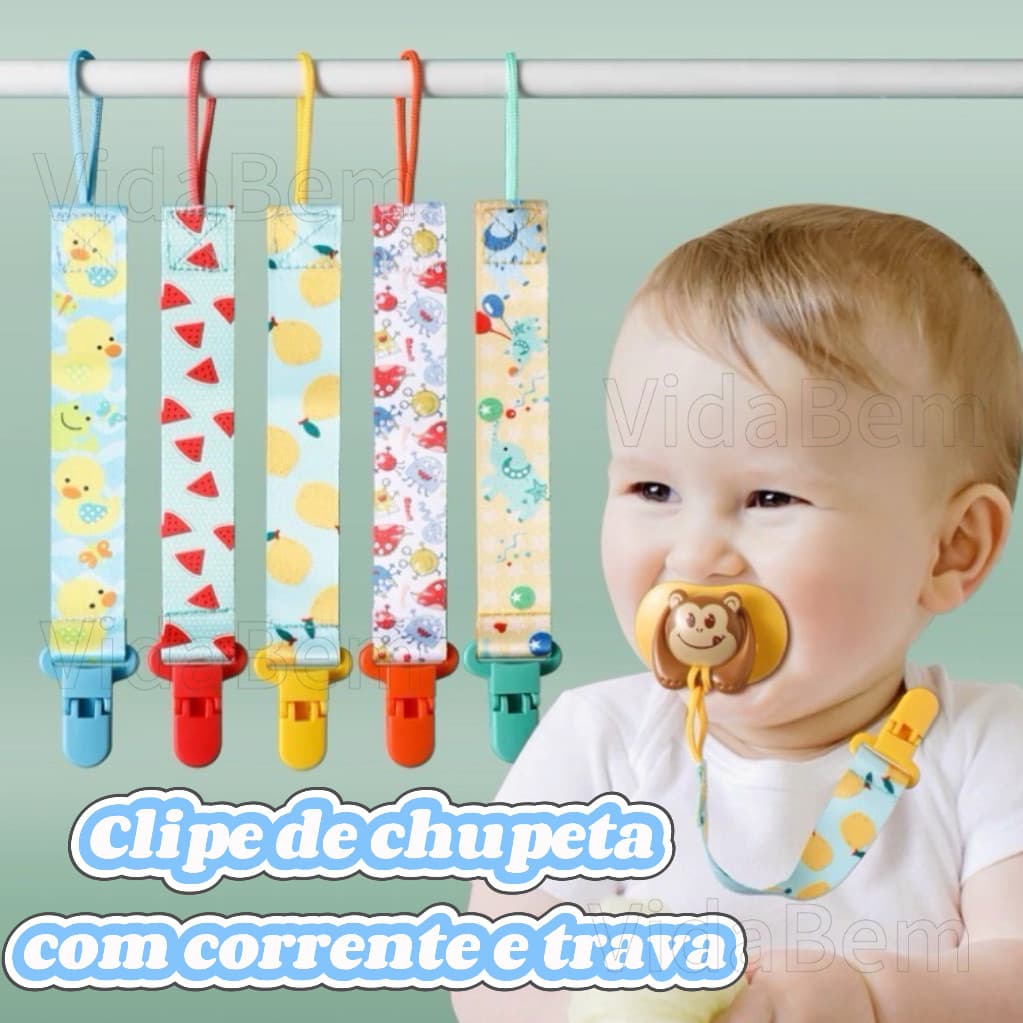 Prendedor de Chupeta Infantil com Clipe Antiderrapante e Fita Resistente