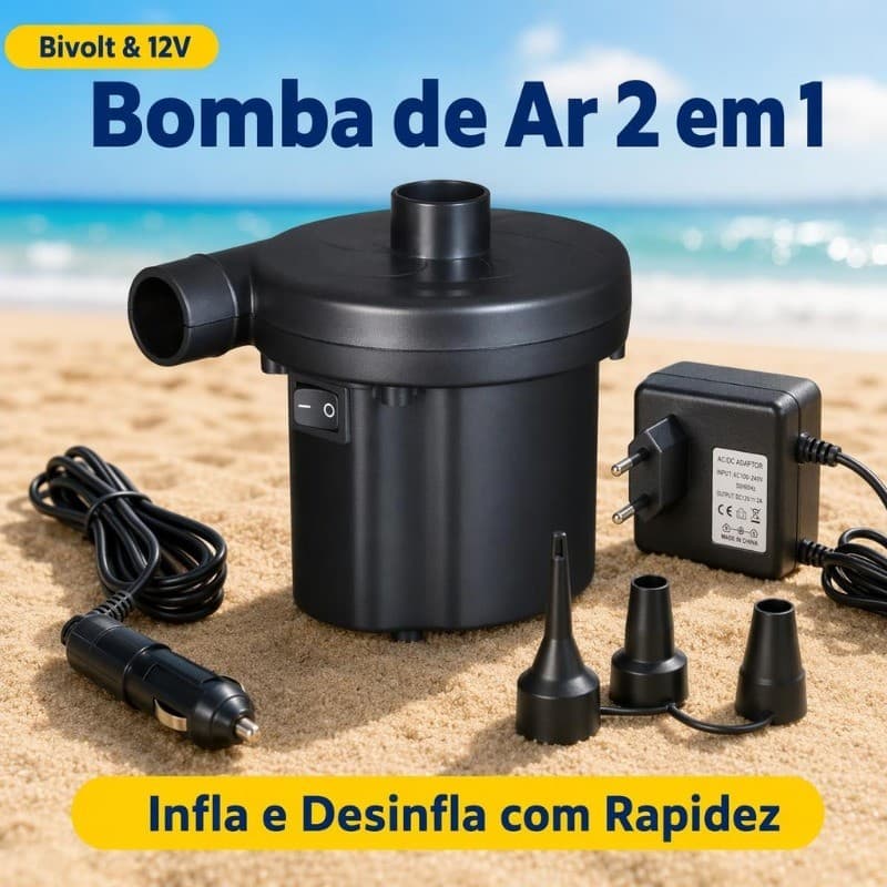 Compressor Bomba de Ar Portátil Elétrica Para Encher e Esvaziar Colchão Inflável Piscina Boias