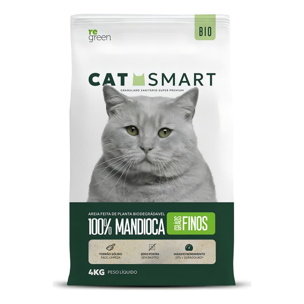 Areia Biodegradável Mandioca Para Gato Cat Smart Bio Grãos Finos 4kg