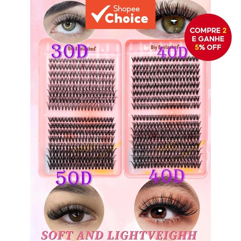 Aglomerados de Cílios Individuais Finos – Extensões de Cílios D-Curl, Volume Natural DIY, 8–16 mm Misto