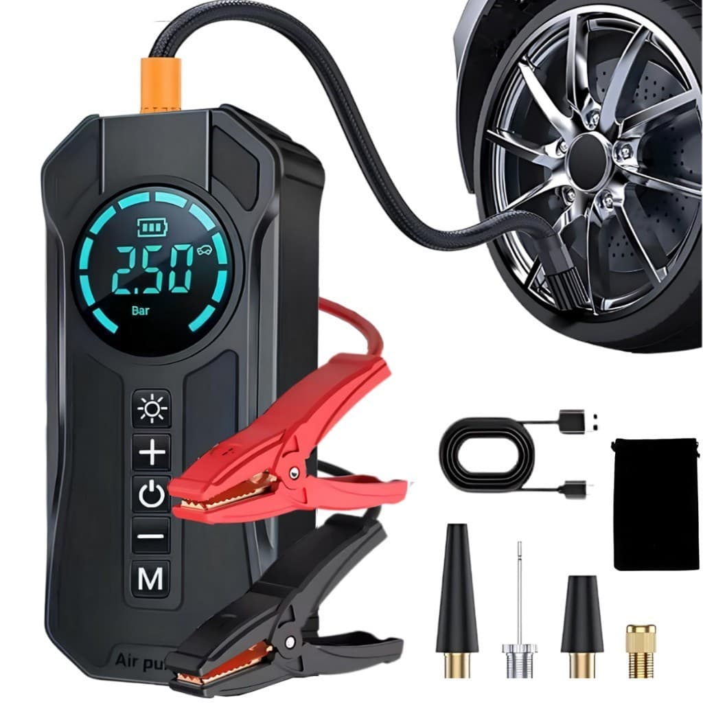 Compressor de Ar Portátil Digital Recarregável Inflador Pneu Carro Moto Bike USB LED