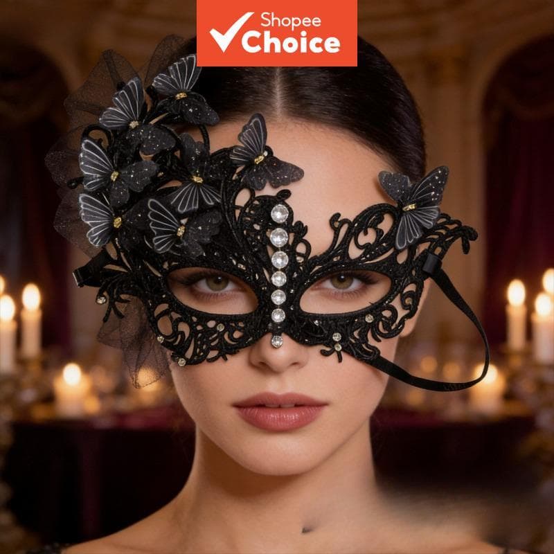Máscara De Borboleta De Renda De Strass – Meia Face Princesa De Máscaras De Halloween Adereço De Festa Unissex