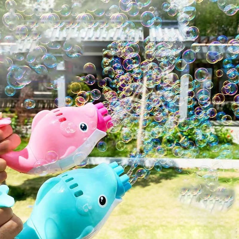 Máquina de Bolhas Automática Golfinho com 4 Bicos Brinquedo Mágico para Festas ao Ar LivremPresente Divertido e Seguro