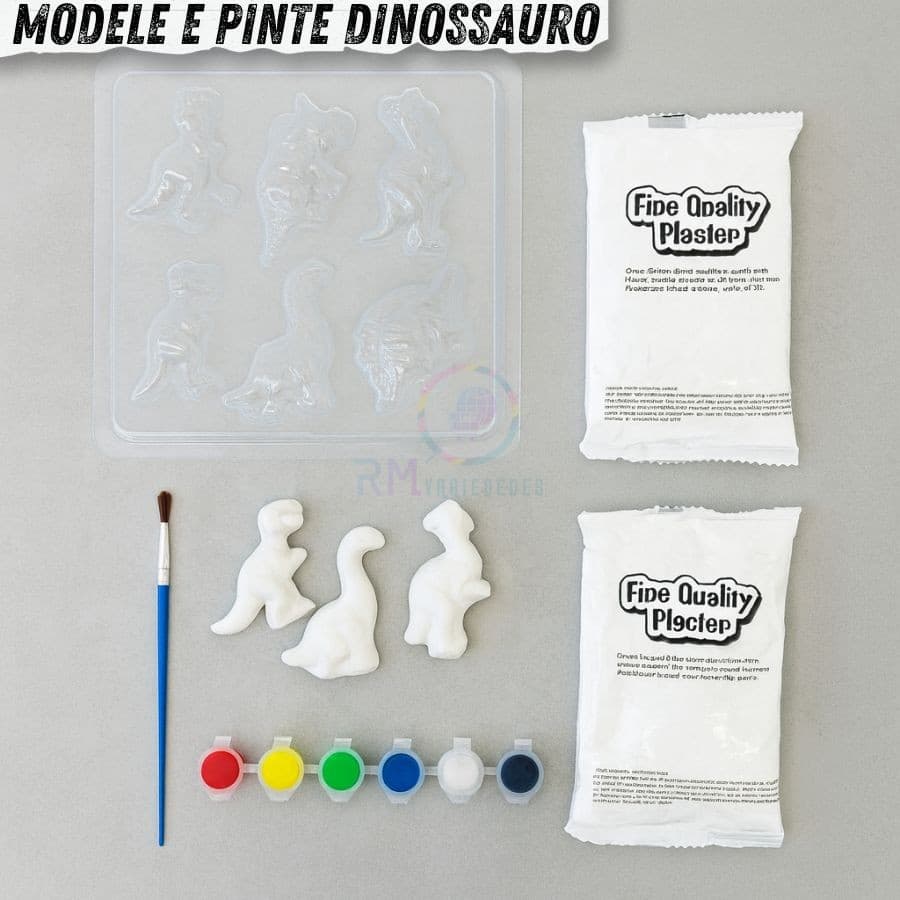 Molde e Pinte Dinossauros Pincel 6 Modelos De Peças 6 Cores De Tintas