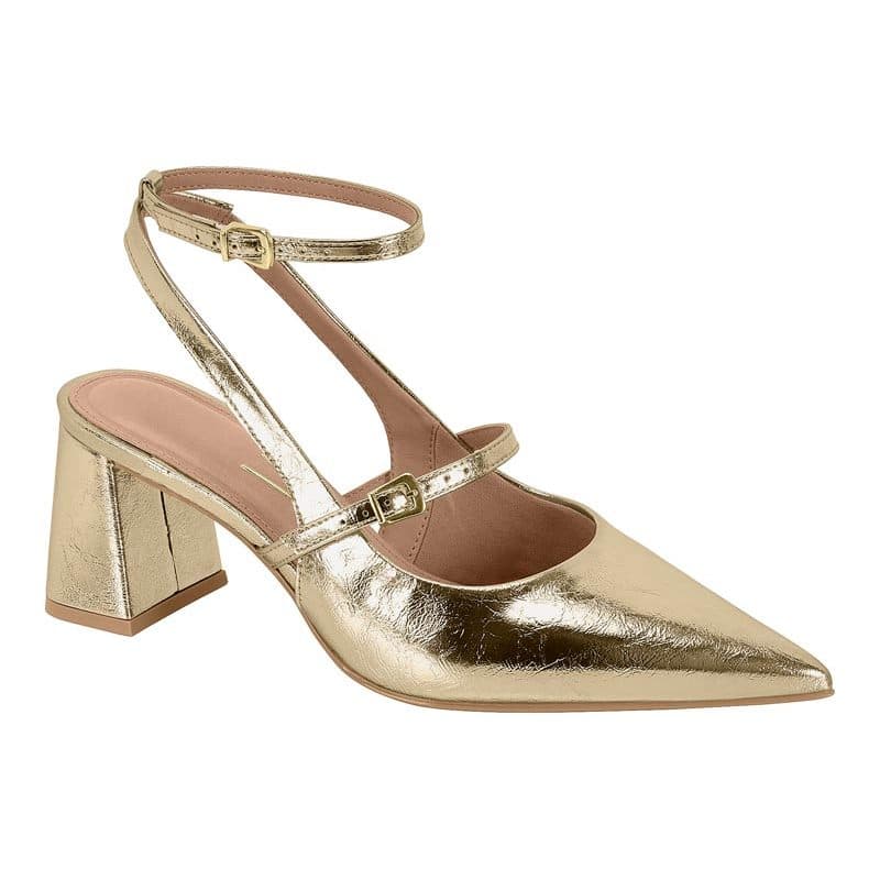 Scarpin Vizzano Feminino Metalizado Salto Bloco com Tiras e Fivelas - 1475202