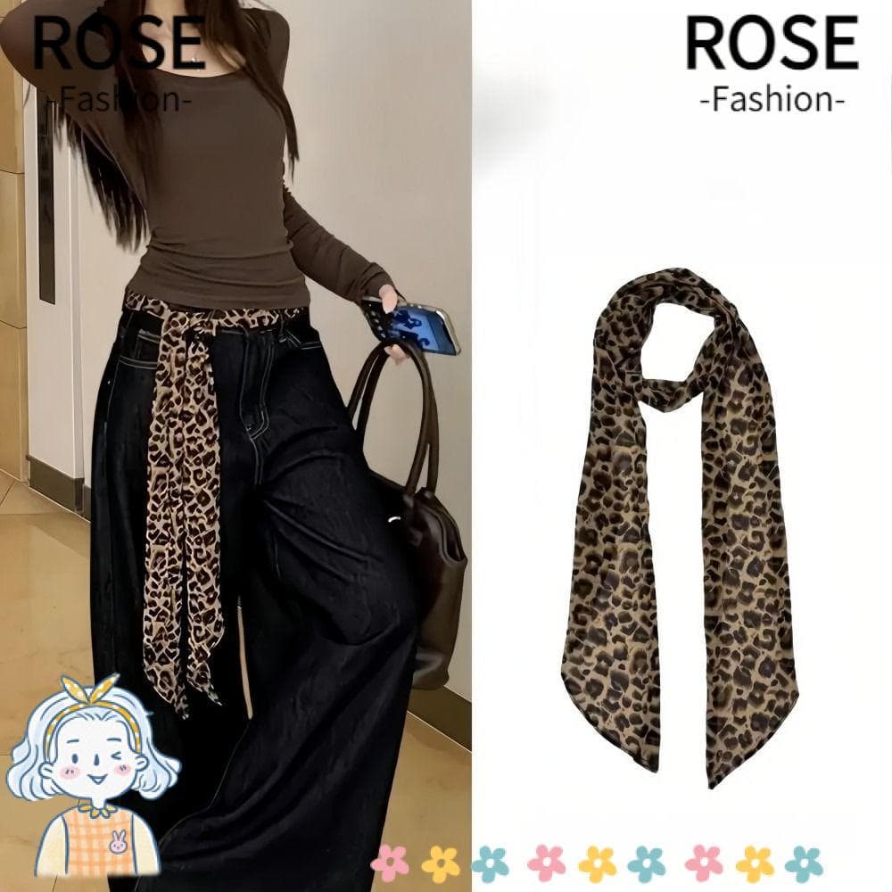 ROSEGOODS Lenço De Cintura Vintage , Com Estampa De Leopardo Tira Estreita Marrom , Cintos De Seda De Dupla Finalidade